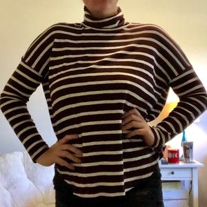 Aerie Maroon and White Striped Sweater